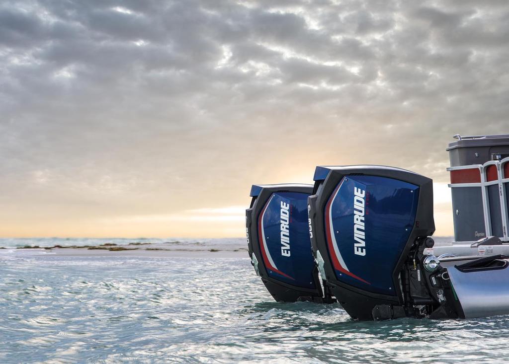 BRP Evinrude twin installation on a pontoon boat - Brisbane Boat Show © John Daffy